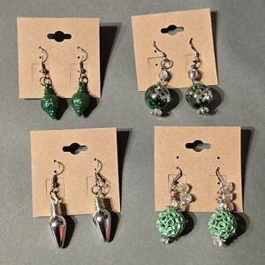 4 Whimsical Christmas Earrings LIGHT BULB ORNAMENTS NEW